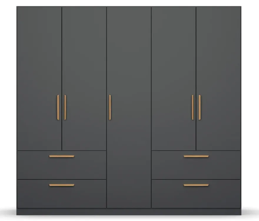 Rauch Drehtürenschrank "Skandi" 5-türig mit vier Schubladen, grau-metallic