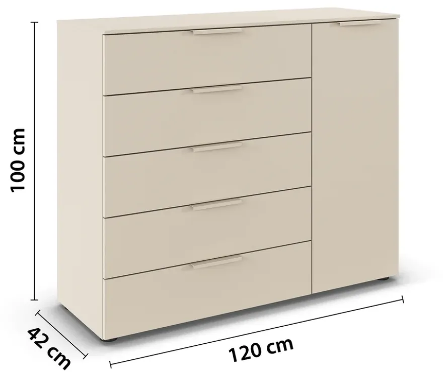 rauch Kommode »Flipp«, 1 Tür, 5 Schubladen mit Soft-Close, beige/champagner