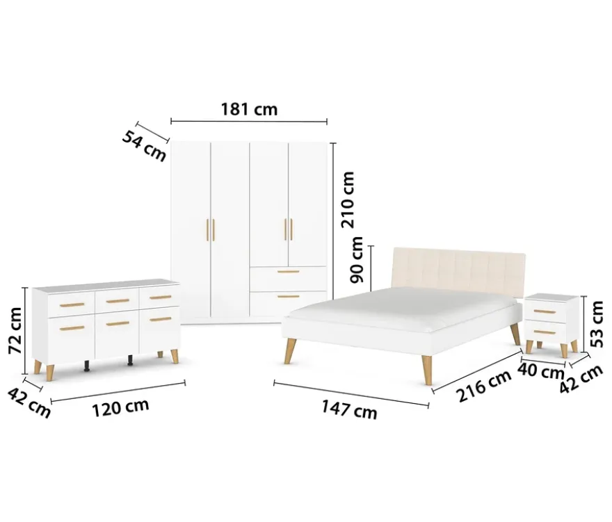 rauch Schlafzimmer-Set »Skandi« mit Bett, Nachttisch, Kleiderschrank und Kommode, weiß