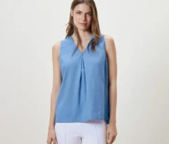 Ärmellose Leinenbluse, hellblau