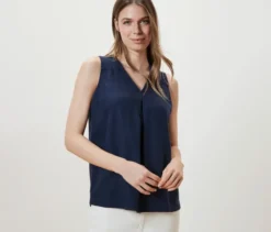 Ärmellose Leinenbluse, navy