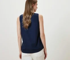 Ärmellose Leinenbluse, navy