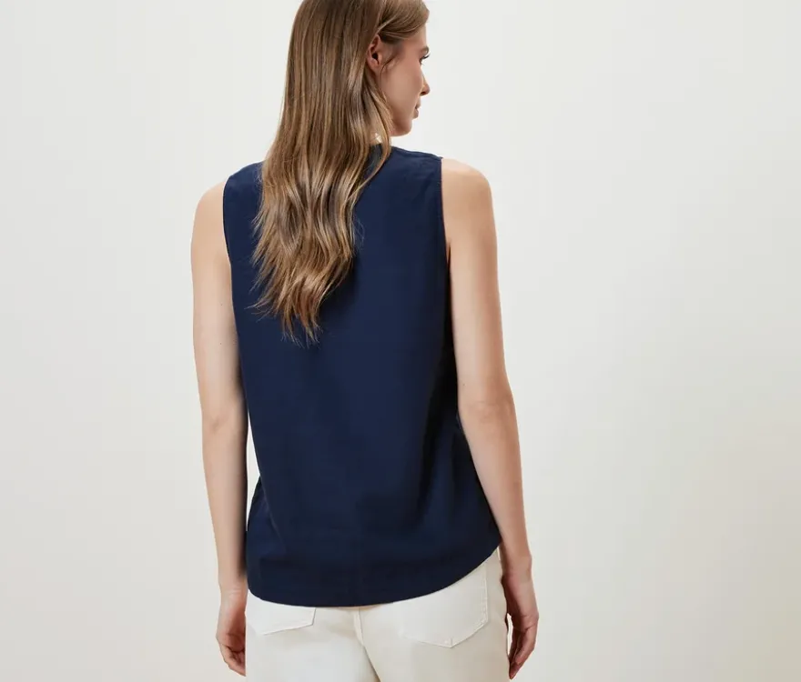 Ärmellose Leinenbluse, navy