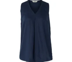 Ärmellose Leinenbluse, navy