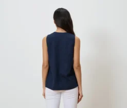 Ärmellose Leinenbluse, navy