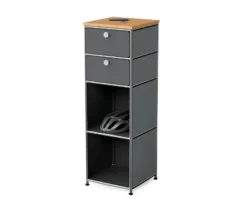 Schmale Kommode Metall »CN3« mit Holzplatte und 2 Schubladen, grau