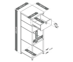 Schmale Kommode Metall »CN3« mit Holzplatte und 2 Schubladen, grau