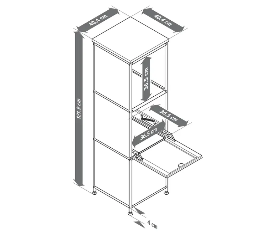 Schmale Kommode Metall »CN3« mit Holzplatte und 2 Klappenfächern, grau