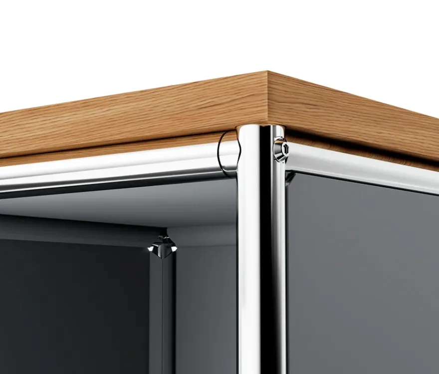 Schmale Kommode Metall »CN3« mit Holzplatte und 2 Klappenfächern, grau