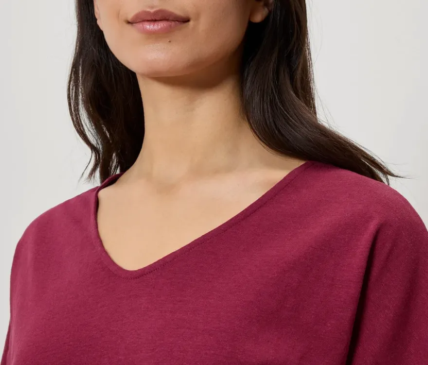 Shirt aus Leinenmix, dunkelrot