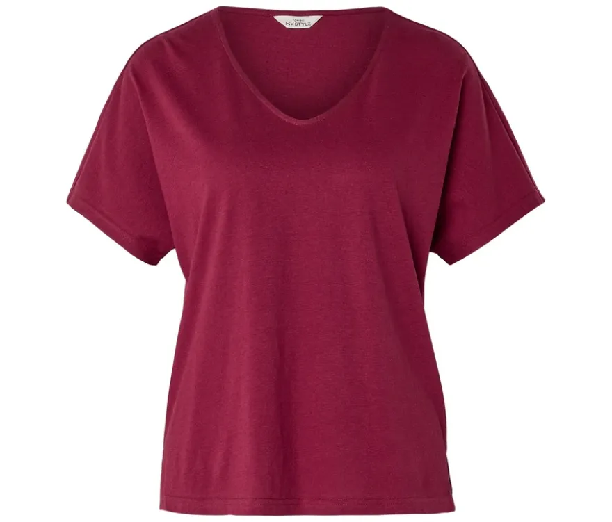 Shirt aus Leinenmix, dunkelrot