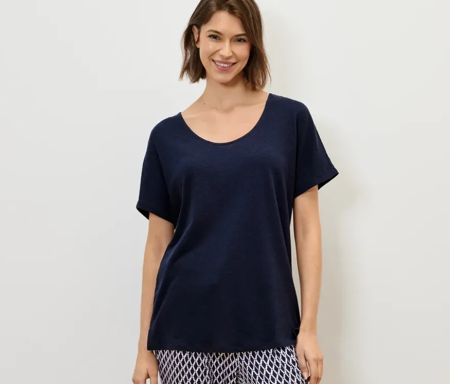 Shirt aus Leinenmix, navy