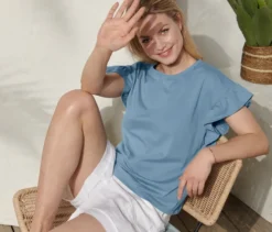 Shirt mit Volant, rauchblau