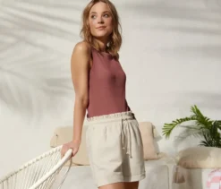 Shorts aus Leinenmix, sandfarben