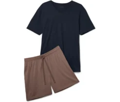 Shorty-Pyjama-Set, blau-braun