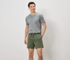Shorty-Pyjama-Set, grau/khaki