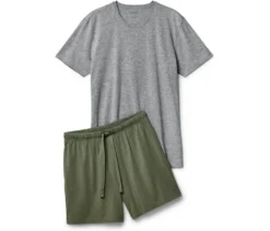 Shorty-Pyjama-Set, grau/khaki