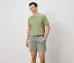 Shorty-Pyjama-Set, grün/grün-weiß gestreift