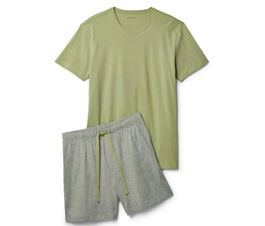 Shorty-Pyjama-Set, grün/grün-weiß gestreift