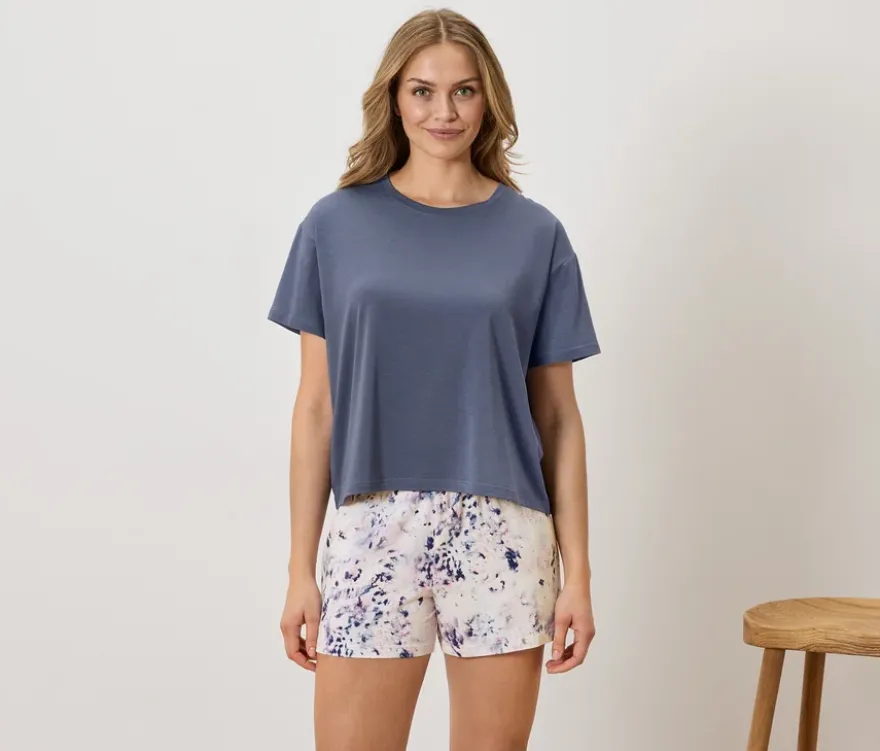 Shorty-Pyjama-Set, rauchblau