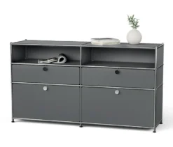Sideboard Metall »CN3« mit 2 Klappenfächern, 2 Schubladen und 2 offenen Fächern, grau