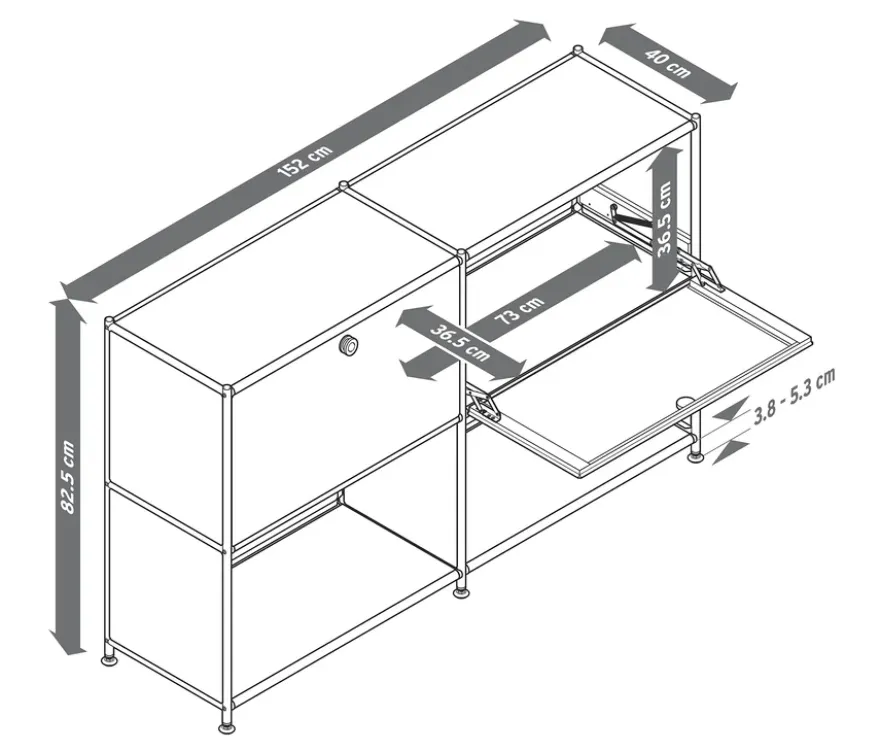 Sideboard Metall »CN3« mit versetzbaren Klappenfächern, weiß