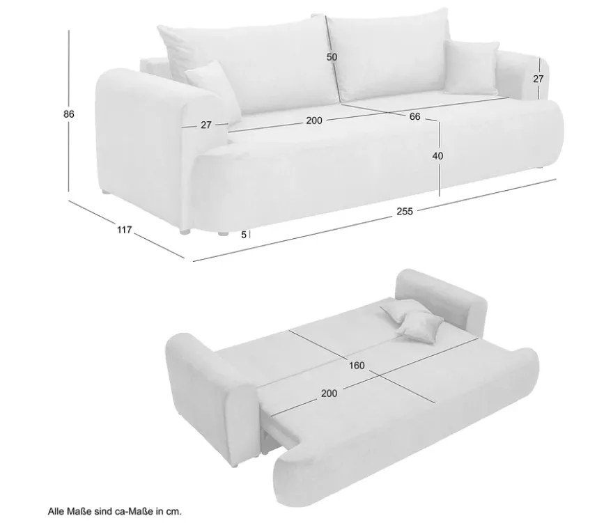Sofa 2,5-Sitzer mit Auszugsbett »DreamAble«, grau