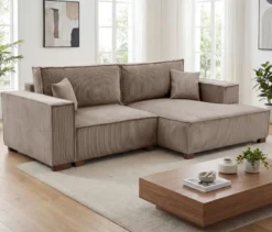 Sofa 2-Sitzer mit Auszugsbett links, Longchair rechts »Cumello«, mocca