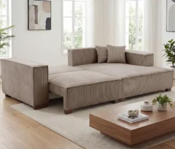 Sofa 2-Sitzer mit Auszugsbett links, Longchair rechts »Cumello«, mocca