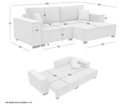 Sofa 2-Sitzer mit Auszugsbett links, Longchair rechts »Cumello«, mocca