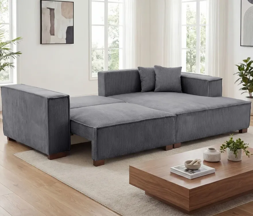 Sofa 2-Sitzer mit Auszugsbett links, Longchair rechts »Cumello«, anthrazit