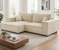 Sofa 2-Sitzer mit Auszugsbett rechts, Longchair links »Cumello«, creme