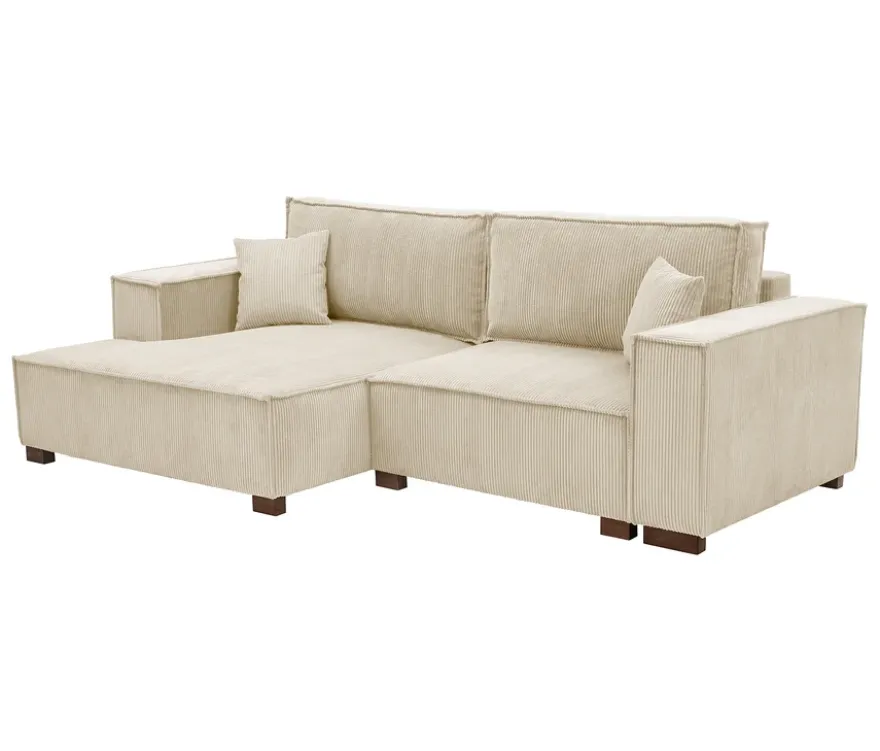 Sofa 2-Sitzer mit Auszugsbett rechts, Longchair links »Cumello«, creme