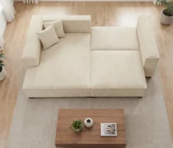 Sofa 2-Sitzer mit Auszugsbett rechts, Longchair links »Cumello«, creme