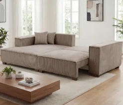 Sofa 2-Sitzer mit Auszugsbett rechts, Longchair links »Cumello«, mocca