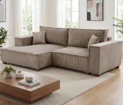 Sofa 2-Sitzer mit Auszugsbett rechts, Longchair links »Cumello«, mocca