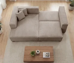 Sofa 2-Sitzer mit Auszugsbett rechts, Longchair links »Cumello«, mocca