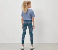 Sportleggings, blaugrün mit lavendelfarbenem Alloverprint