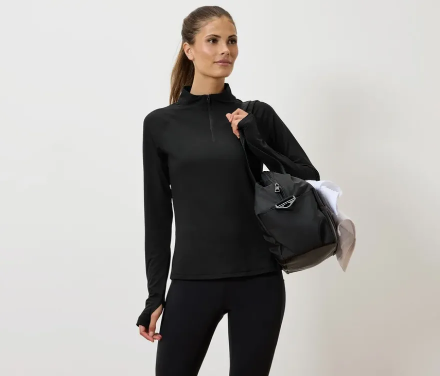 Sportshirt mit Half-Zip, schwarz