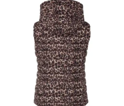 Steppweste mit Kapuze, beige mit braun-schwarzem Leo-Alloverprint