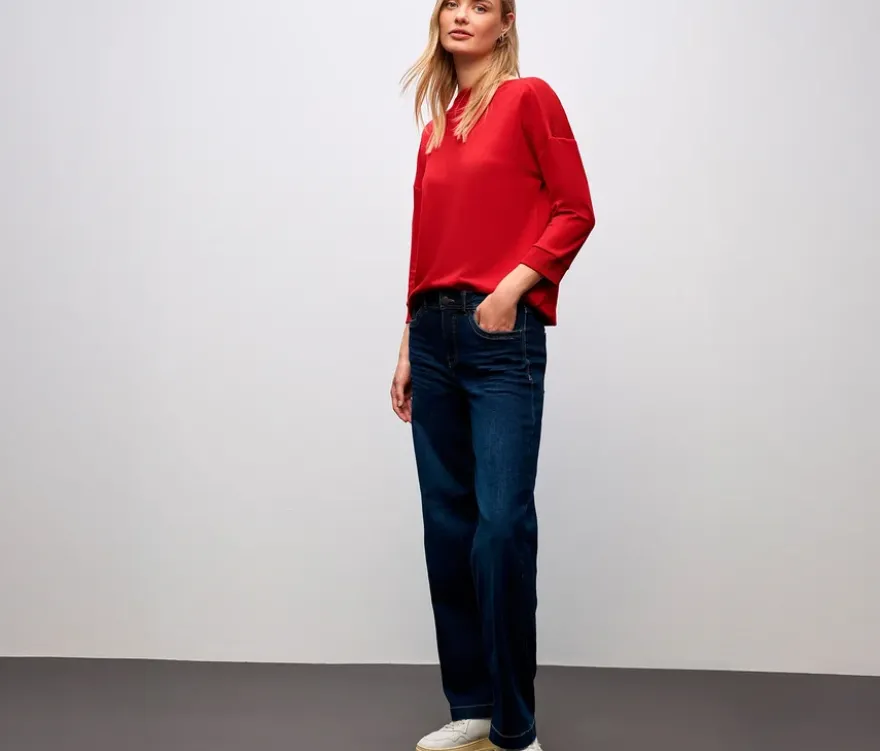 Street One T-Shirt mit Rippdetail, rot