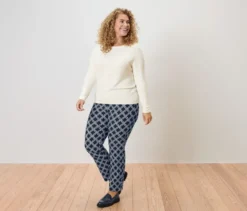 Stretchhose, dunkelblau mit weißem Alloverprint