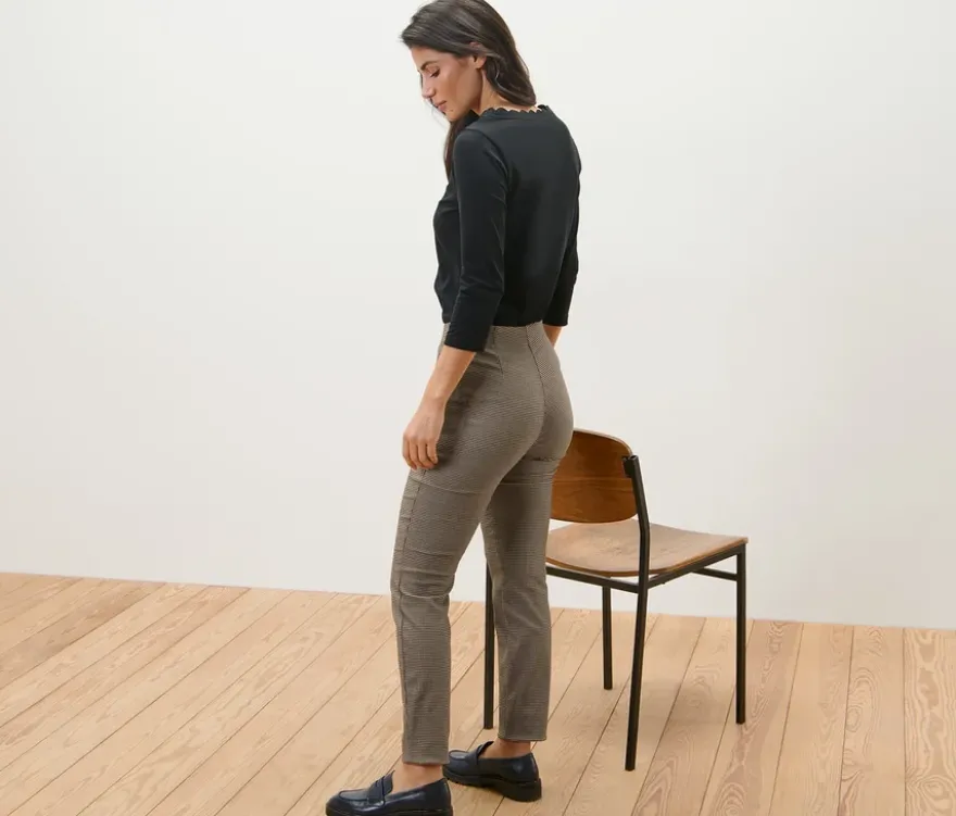 Stretchhose mit Hahnentritt-Jacquard