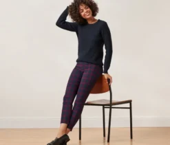 Stretchhose, rot-blau kariert