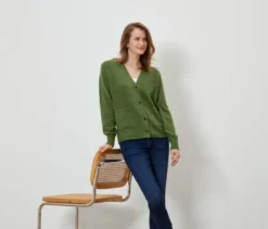 Strickcardigan, Wollmix, hellgrün