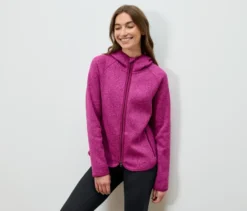 Strickfleecejacke mit Kapuze, pink