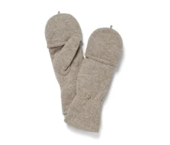 Strickfleece-Klappfäustlinge, beige