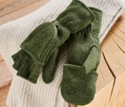 Strickfleece-Klappfäustlinge, khaki