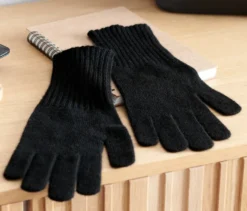 Strickhandschuhe mit Wolle, schwarz