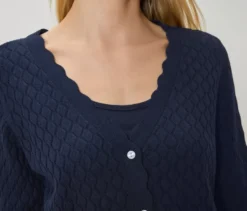 Strickjacke mit Ajour-Muster, dunkelblau
